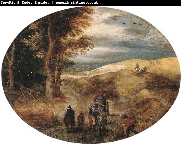 unknow artist A Hilly landscape with a Horse-Drawn cart and other